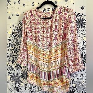 Boho half button down flowy printed top